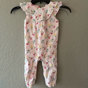 Janie and Jack Pink Floral Eyelet Romper One Piece Ruffle 12-18 Months